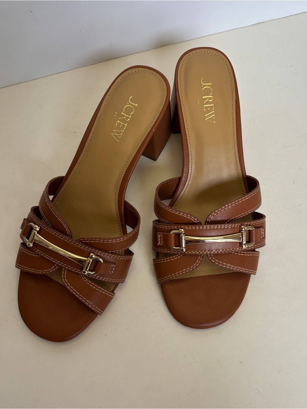 J. Crew brown Gold-Accent Mid Heel Mules